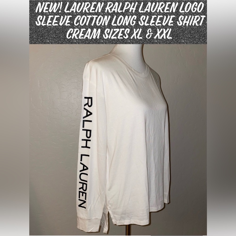🎉HP🎉New! LaurenRalphLauren Logo Cotton Long Sleeve Shirt Cream Sizes XL XXL